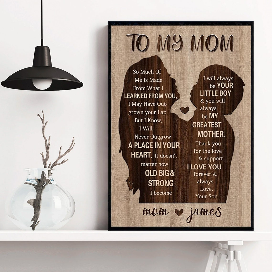 To My Mom Son Silhouette Wood Carving 'Your Little Boy' Poster - Image 3