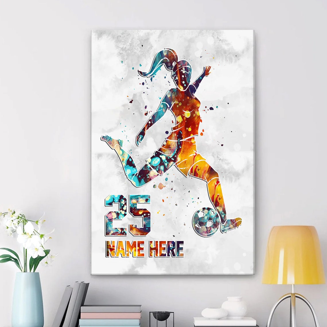 Personalized Female Soccer Player Watercolor Jersey Poster Art - Image 4