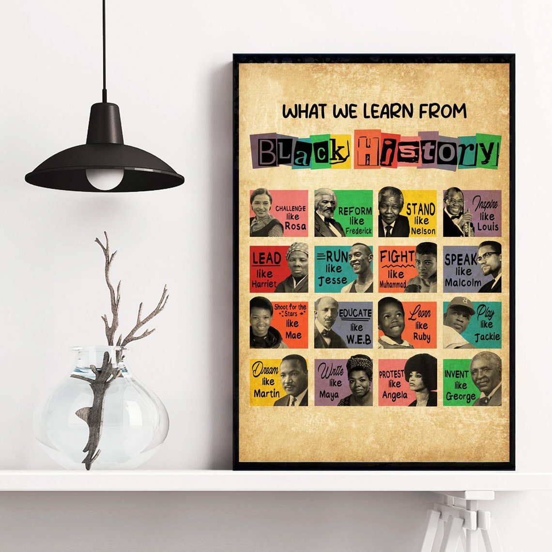 What We Learn From Black History Heroes Grid Educational Poster - Image 3