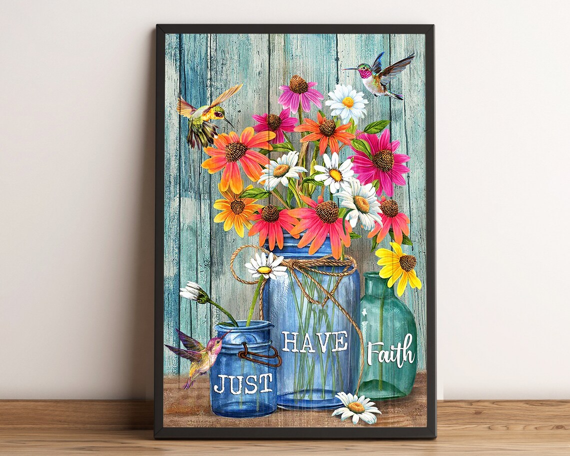 Just Have Faith Wildflower Mason Jar Hummingbird Christian Poster - Image 4