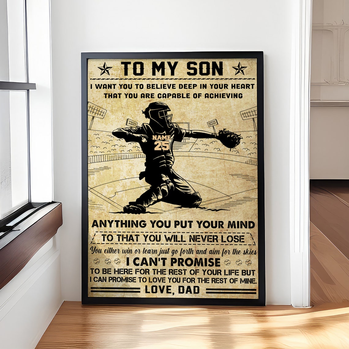 Personalizable Baseball To My Son Poster Gifts For Son From Father Baseball Players Poster Wall Art Print Home Living Decor Poster