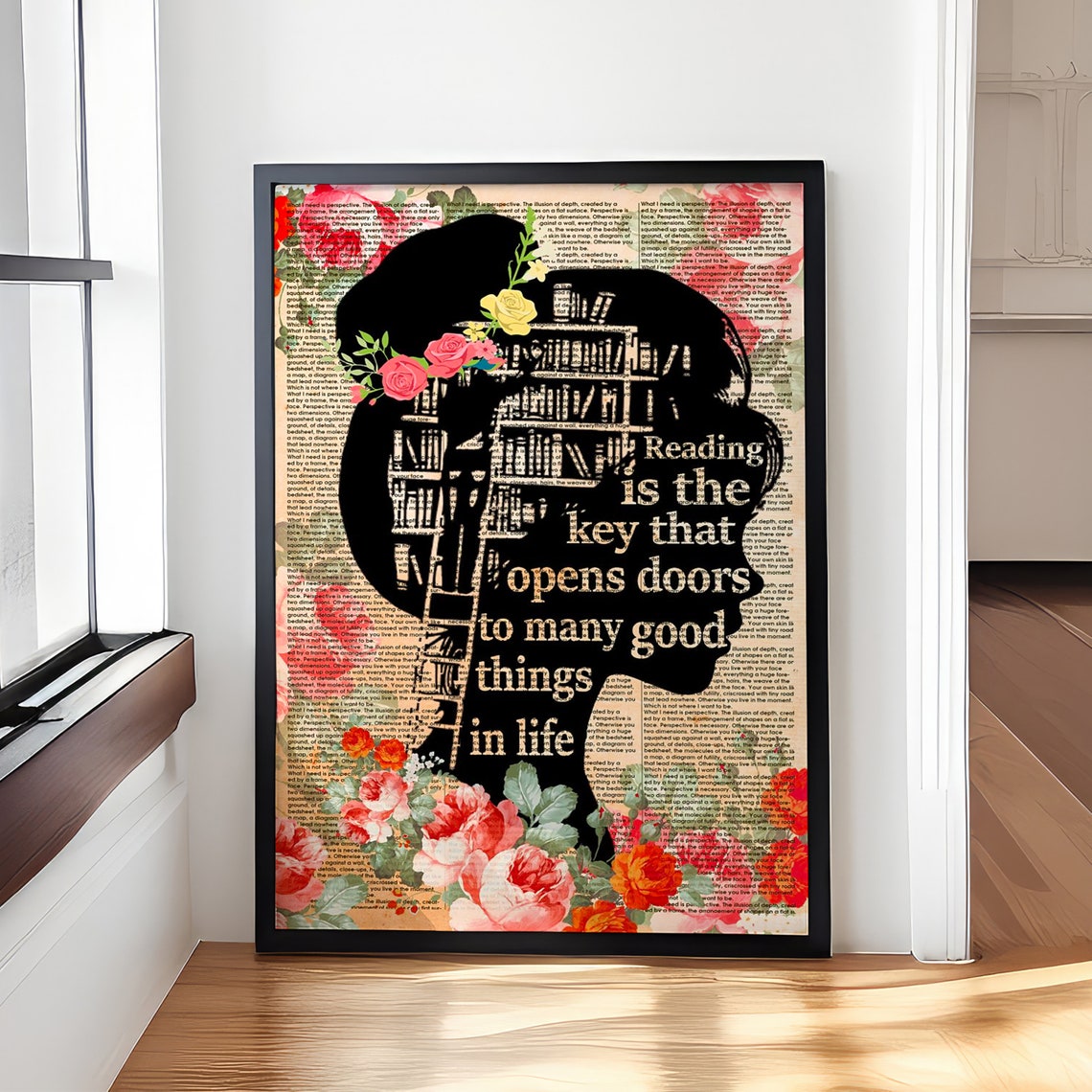 Reading Is The Key That Opens Doors Girl Library Books Poster