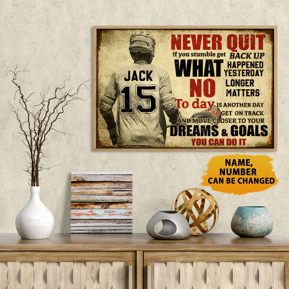 Personalized Never Quit If You Stumble Get Back Up Poster Lacrosse Player Us Flag Wall Art Custom Name Number Home Decor - Image 2