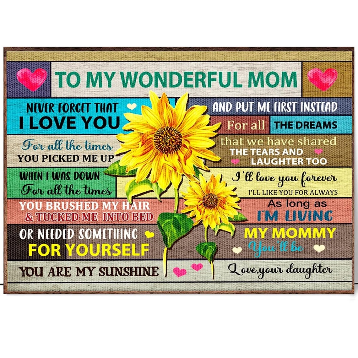 To My Wonderful Mom Sunflower Patchwork 'You Are My Sunshine' Poster