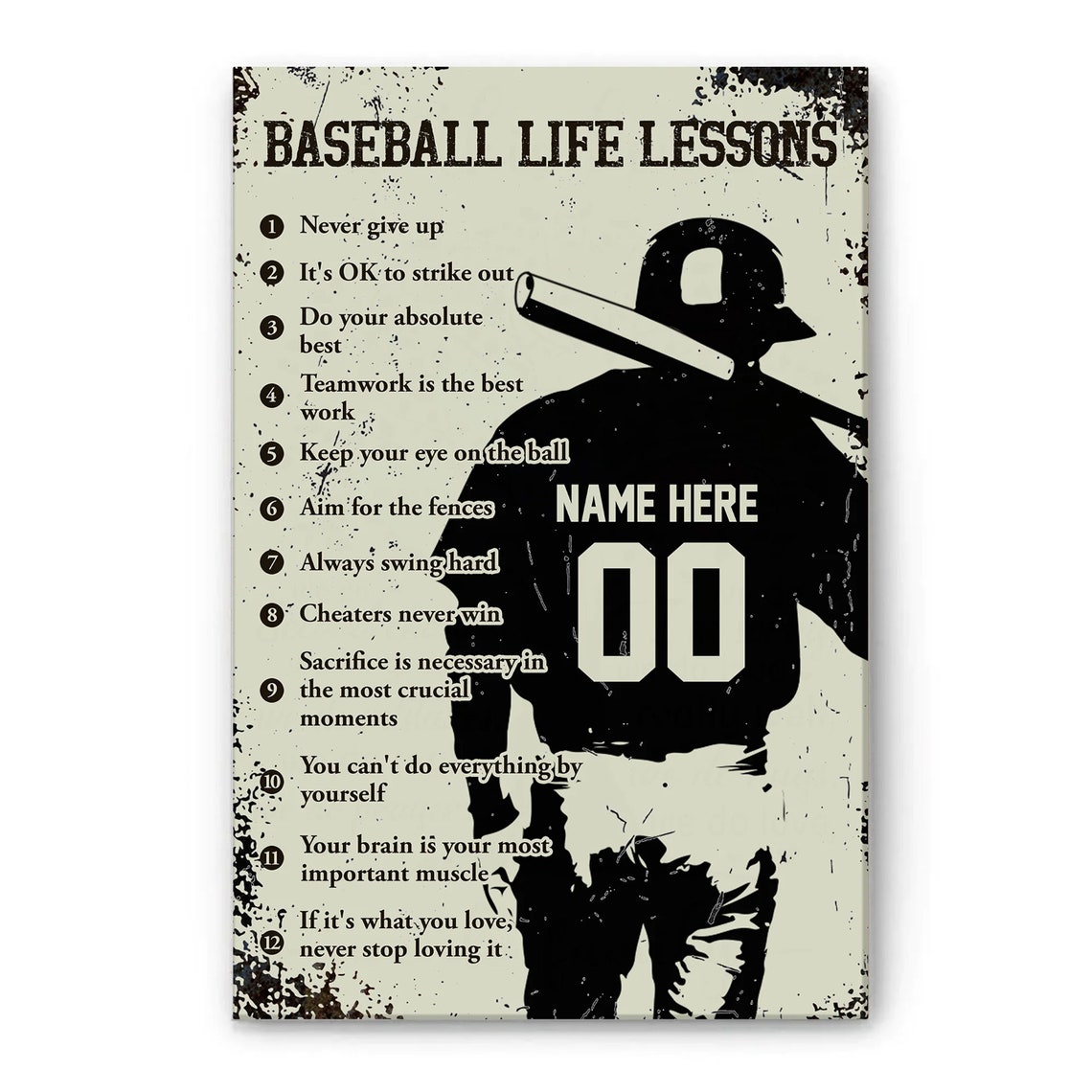 Baseball Life Lessons 12 Rules Batter Silhouette Gift Poster - Image 4