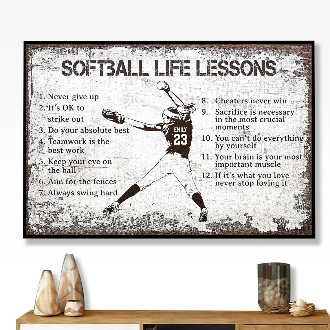 Softball Life Lessons Personalized Motivational Poster with Player - Image 3