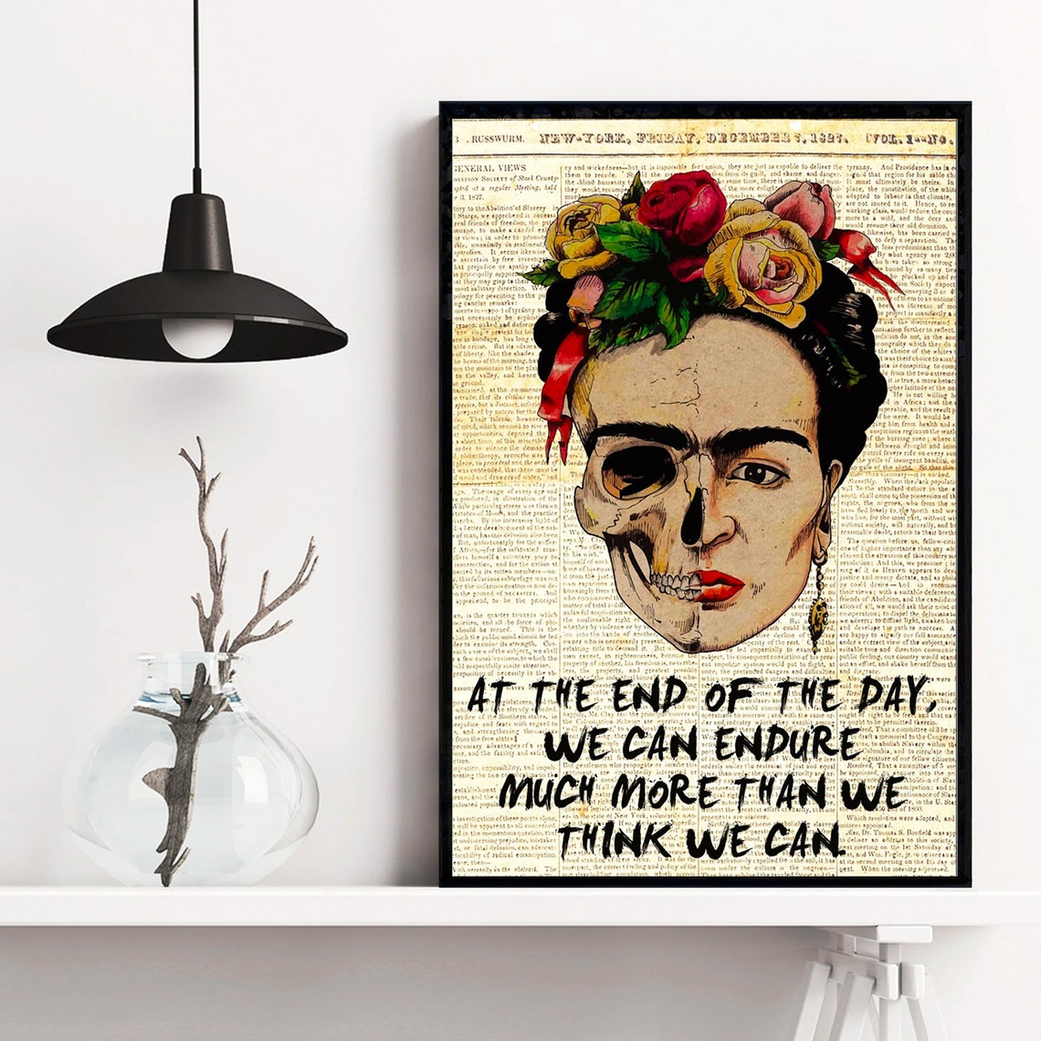 Frida Kahlo Half Skull Endure Quote Inspirational Portrait Poster - Image 4
