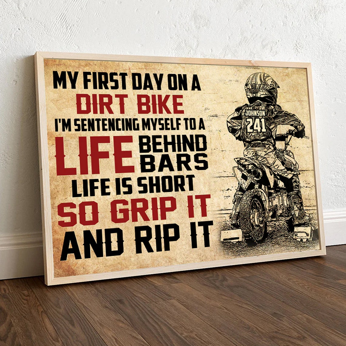 Vintage Dirt Bike Rider First Day Grip It Rip It Motivational Poster - Image 4
