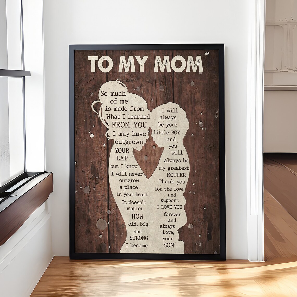 To My Mom Mother Son Silhouette Wood Love Letter Mother's Day Poster