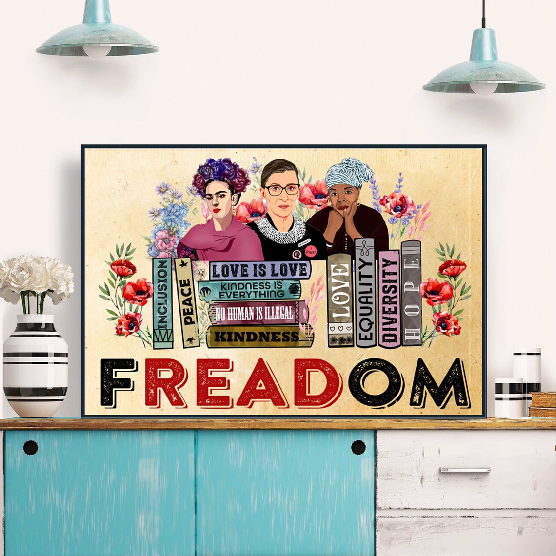 Freadom Five Women Supreme Court Justices Portraits Floral Poster - Image 4