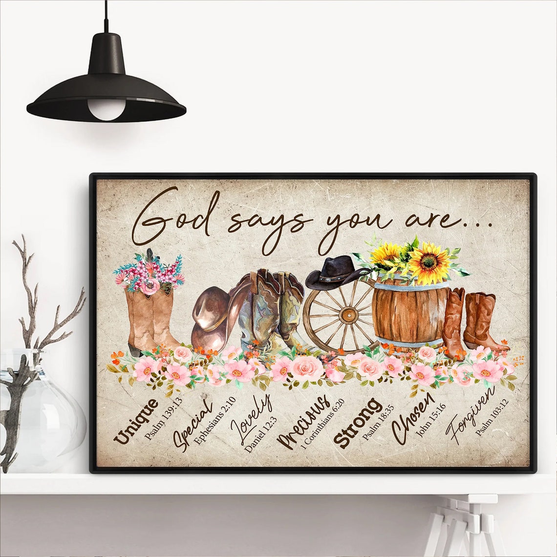 Cowgirl Boots Hat Wagon Wheel Bible Verse Affirmations Poster - Image 4