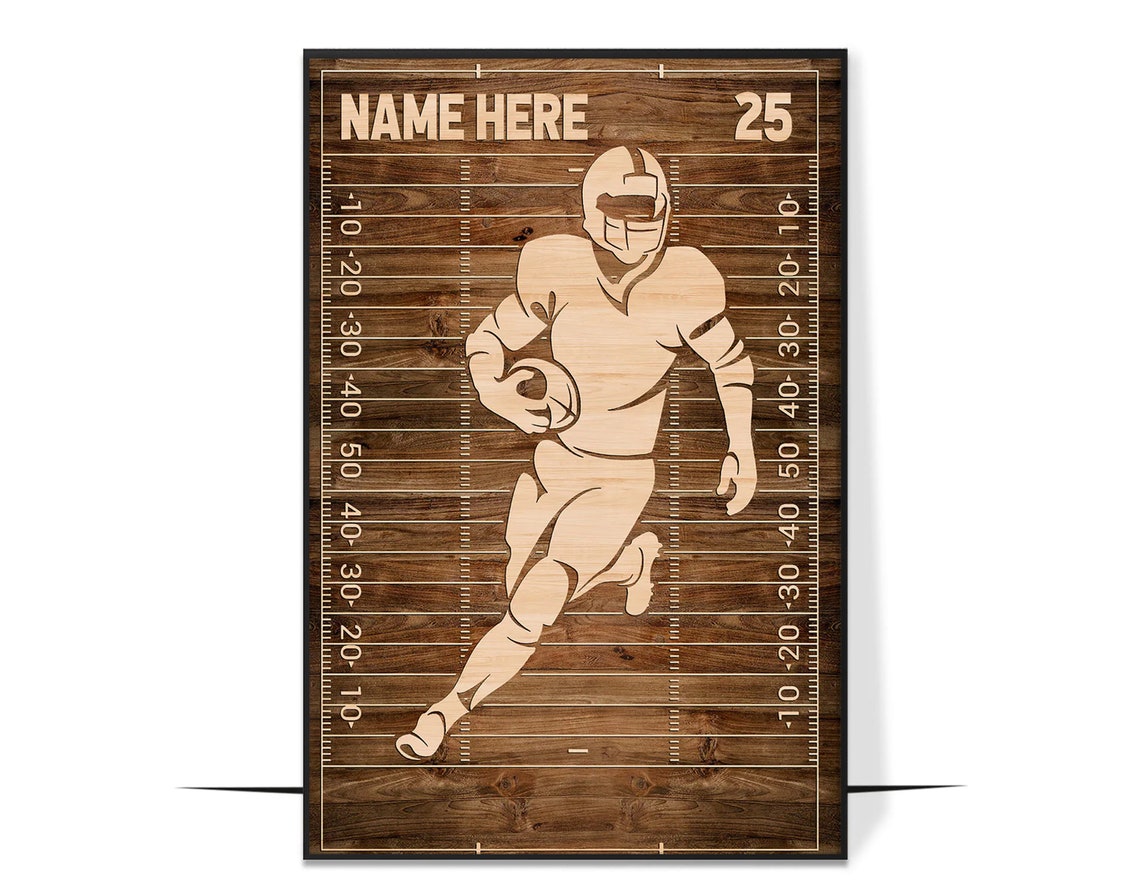 Personalized Football Player Wood Yard Line Name Number Sign Poster