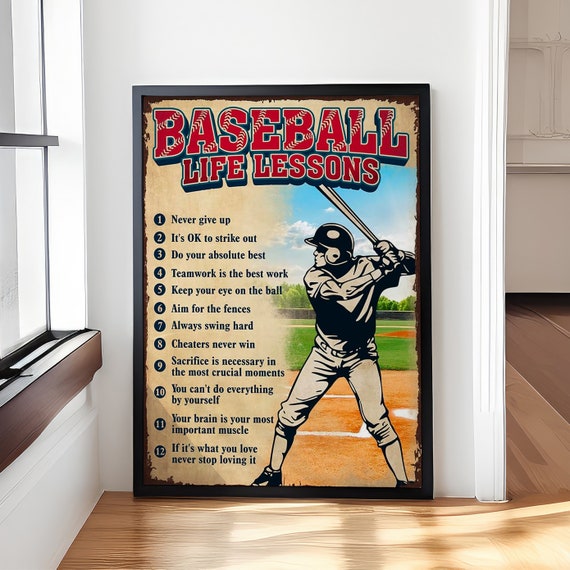Baseball Life Lessons Poster Baseballs Stuff Decor For Boys Bedroom Room Posters For Walls Gifts For Baseball Players Baseball Poster