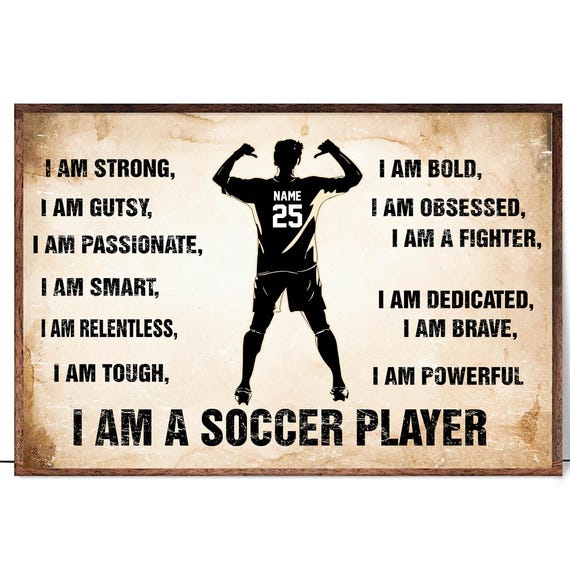Personalized Soccer Poster I Am A Soccer Player Watercolor Wall Art Custom Name Number Home Decor For Son Boy