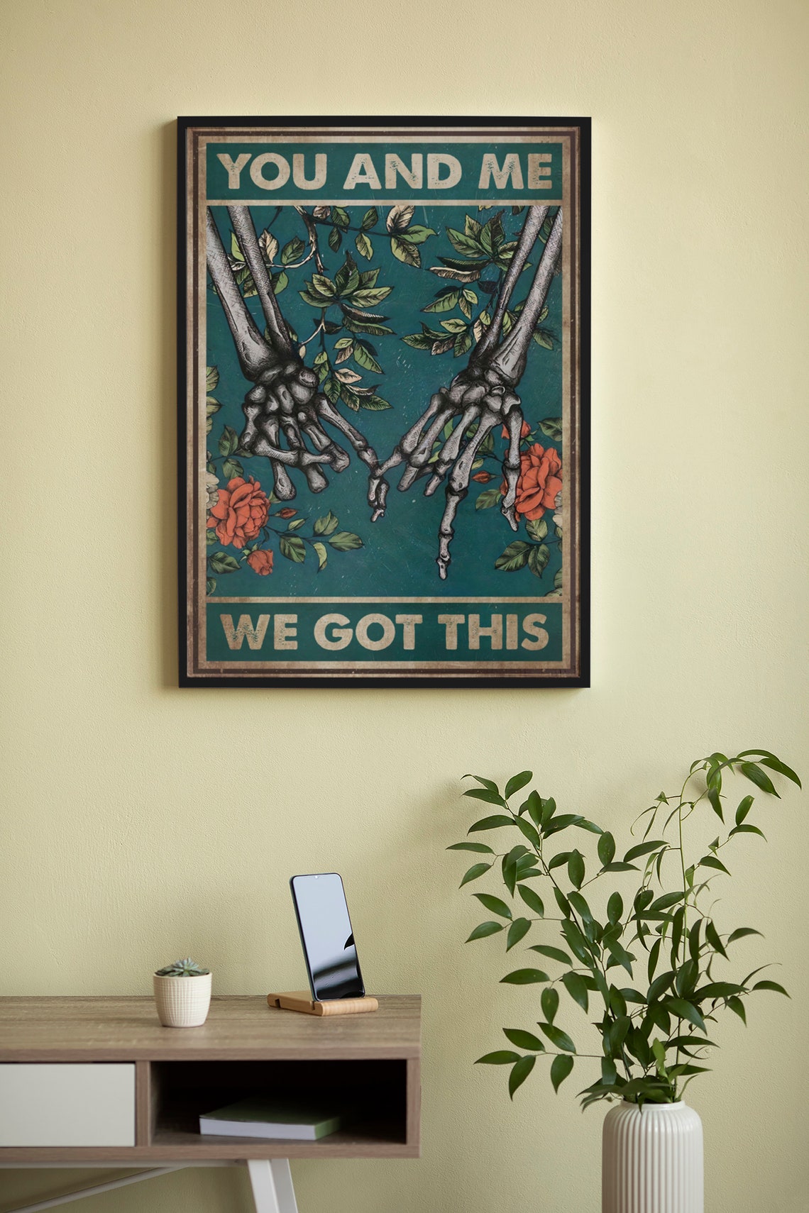 You and Me We Got This Skeleton Pinky Promise Floral Couple Poster - Image 4