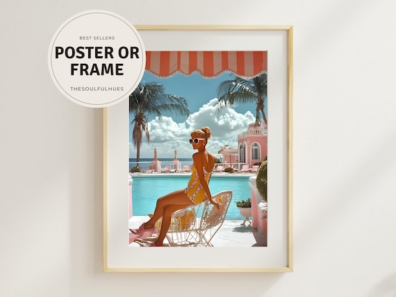 Poolside Glamour Retro Pink Hotel Summer Resort Travel Poster