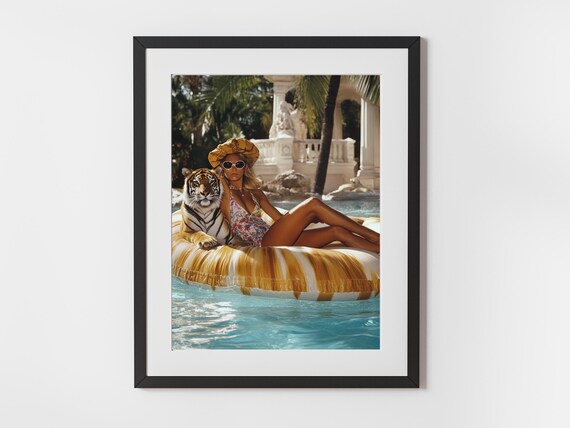 Leopard Lounge Wall Art Retro Palm Springs Poolside Glam Print Vintage Slim Aarons Vibe