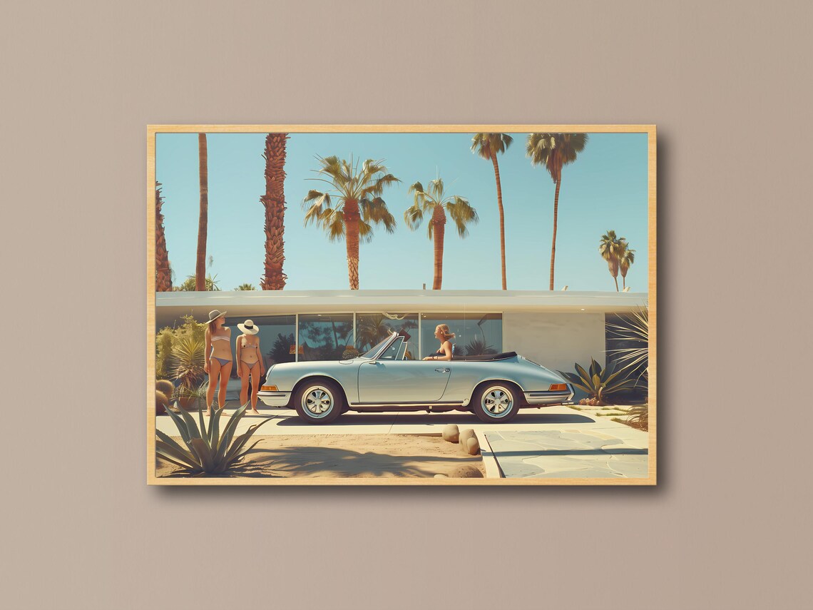 Palm Springs Convertible Art Print, Retro Desert Glam