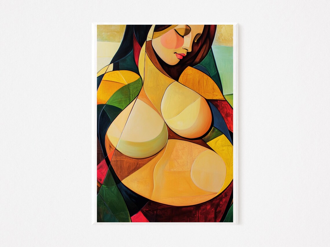 Abstract Cubist Pregnant Woman Figure Modern Feminine Art Poster