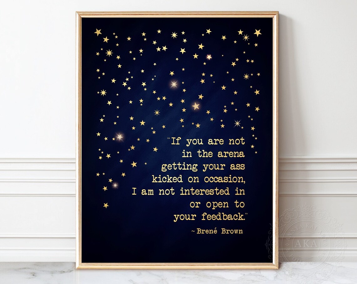 Brene Brown In The Arena Starry Night Gold Lettering Quote Poster - Image 5