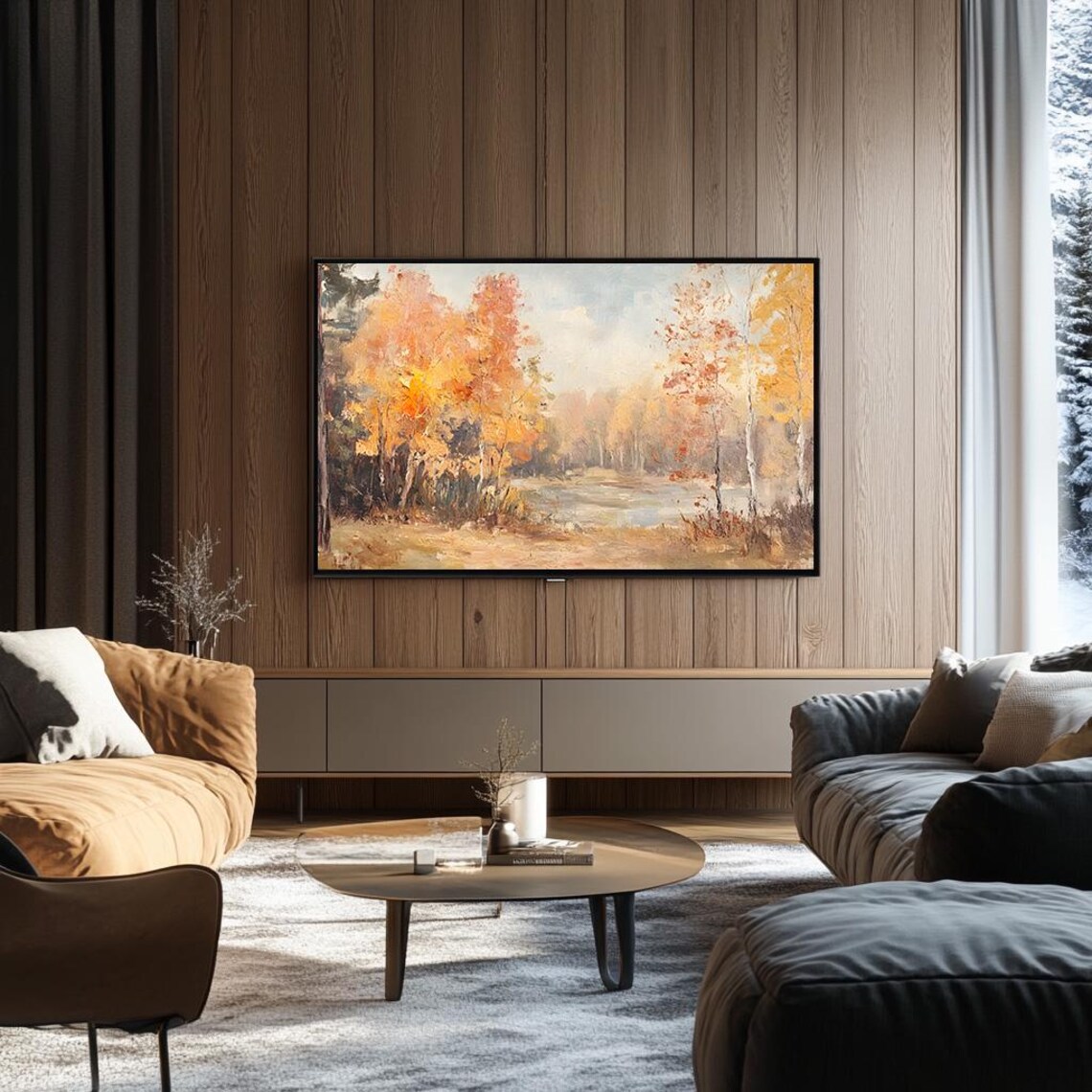 Golden Autumn Trees Beside a Still Lake Warm Fall Landscape Poster - Image 3