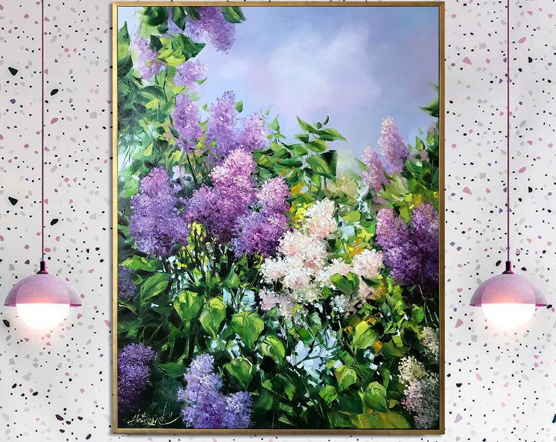 Lilac Blossom Tree, Abstract Oil Painting Art Print