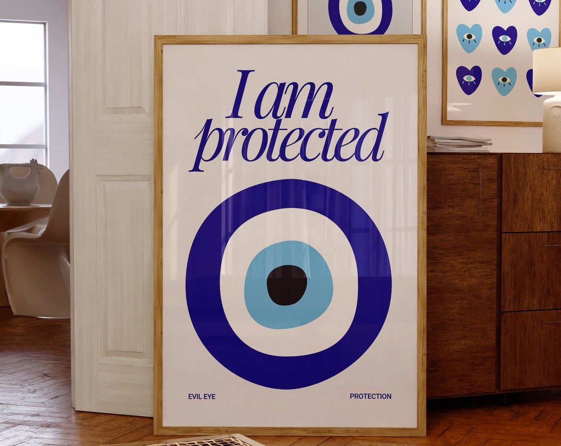 I Am Protected Evil Eye Nazar Blue Affirmation Quote Wall Art