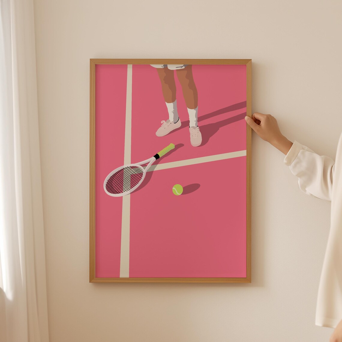 Pink Tennis Court Print, Retro Minimalist Art