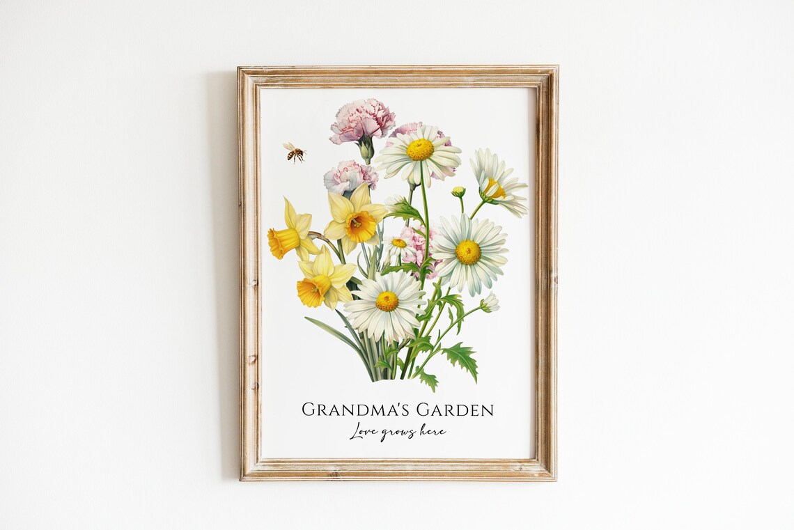Grandmas Garden Love Grows Here Watercolor Wildflower Bouquet Poster