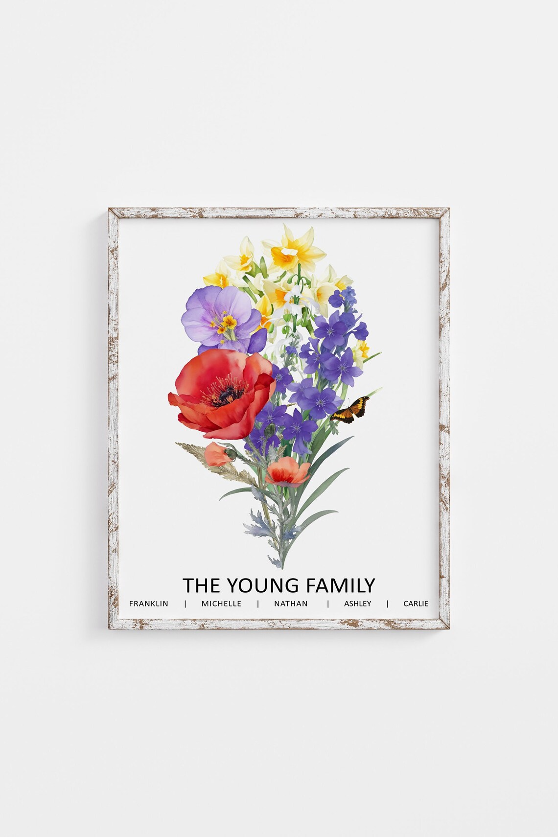 Family Birth Flower Bouquet Watercolor Custom Art Print