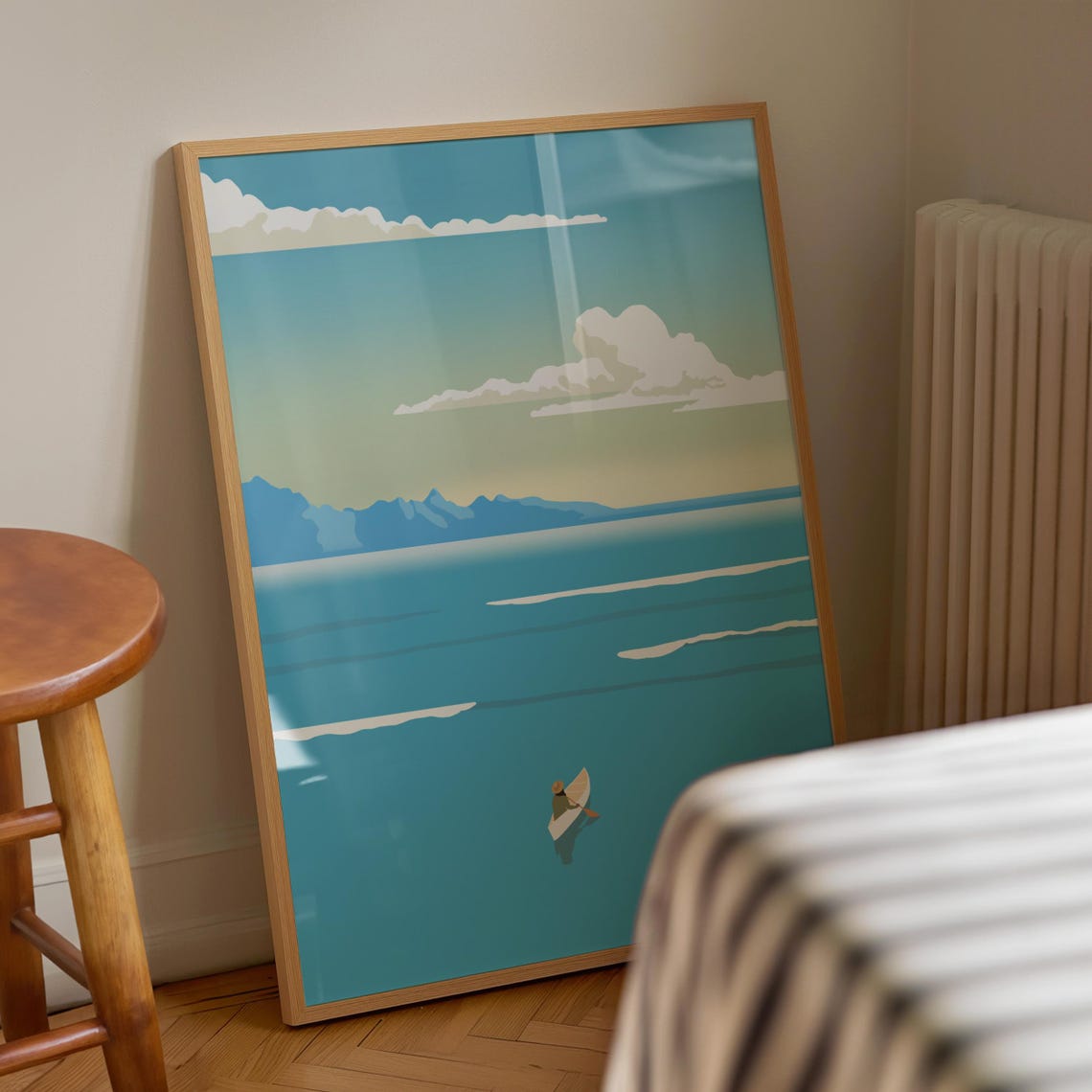 Surfer With Board Turquoise Ocean Island Minimalist Art Poster - Image 2