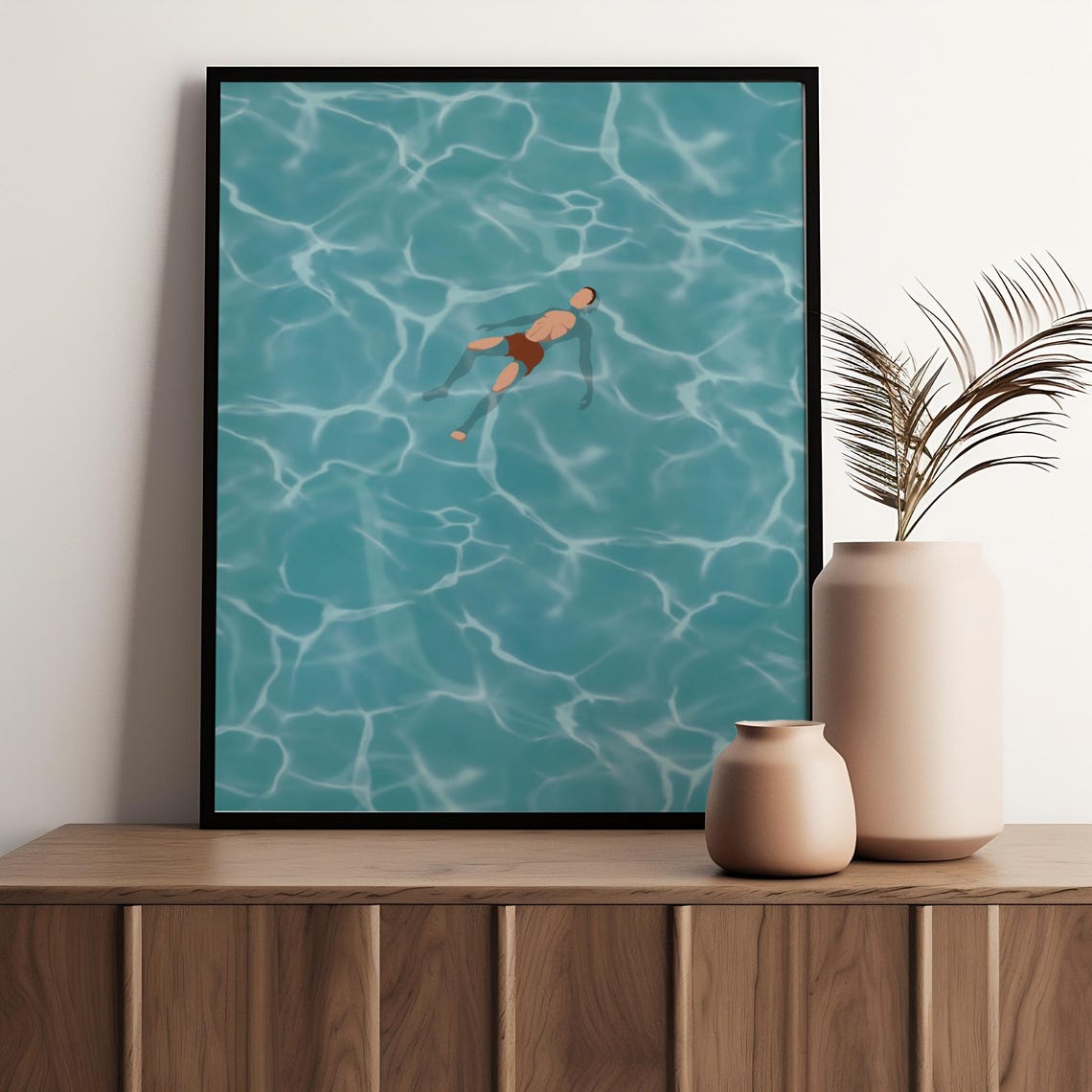 Swimmer Floating In Turquoise Water Ripples Minimalist Art Poster - Image 4