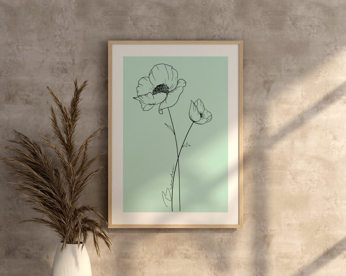 Charlotte Personalized Dandelion Line Art Mint Green Minimalist Poster - Image 4