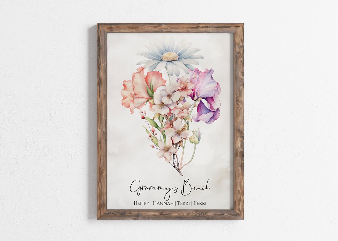 Personalized Birth Flower Bouquet Art Print - Image 4