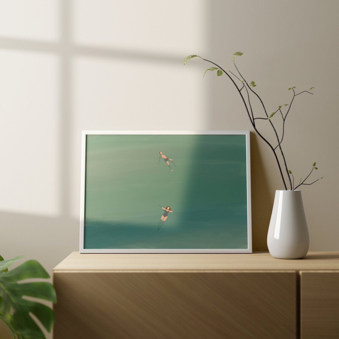 Man And Woman Floating In Water Beach Art Print - Image 4