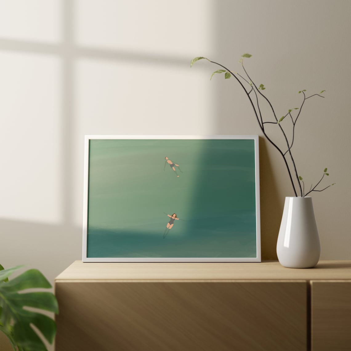Man and Woman Floating in Water, Beach Poster - Image 2