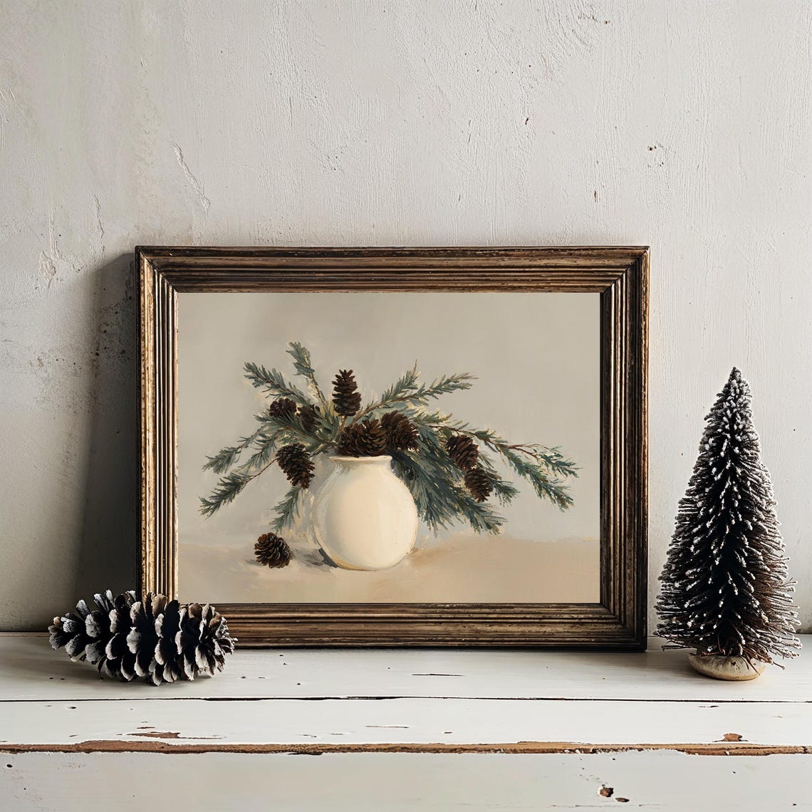 Winter Still Life White Vase Pine Cones Neutral Decor Poster - Image 4