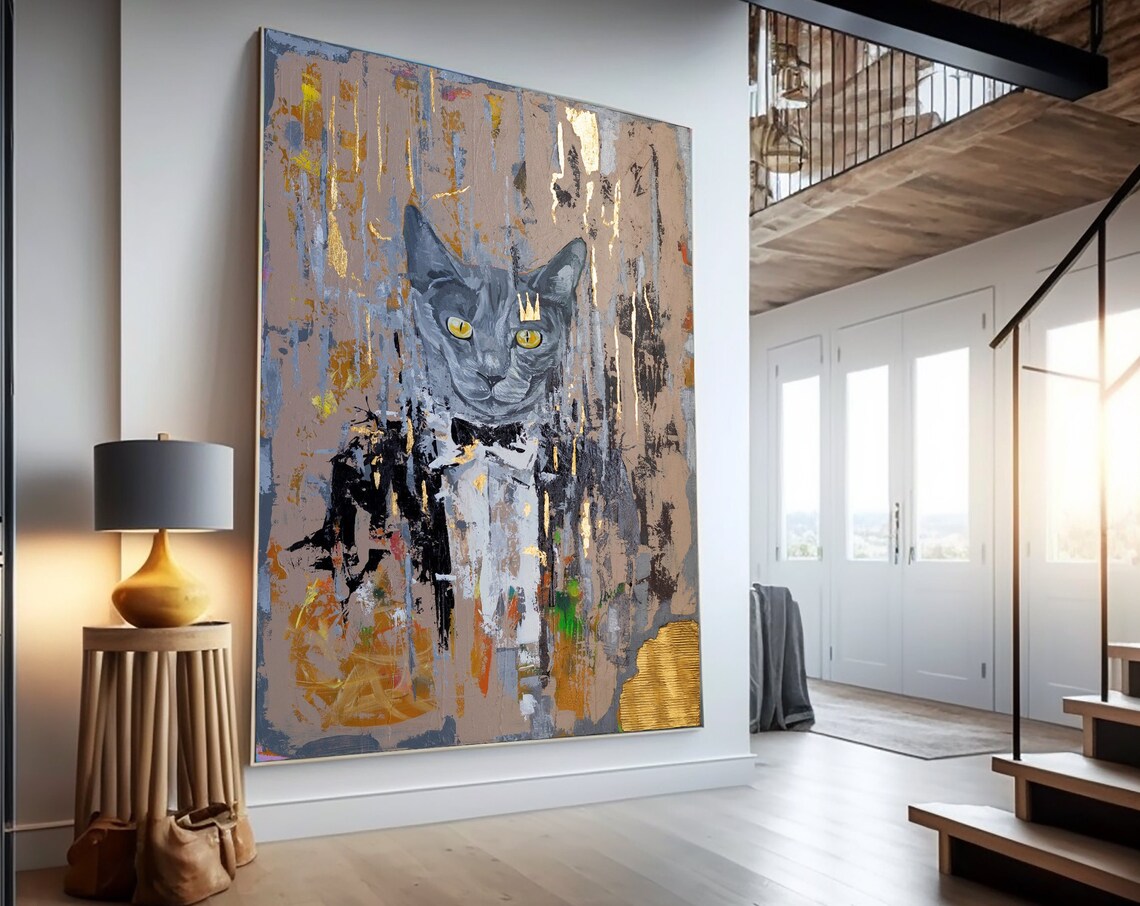 Crowned Grey Cat In Bowtie Fancy Animal Painting By Ron Deri Poster - Image 3