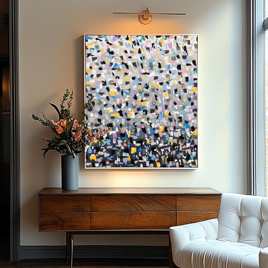 Charcoal Gradient Confetti Mosaic Poster Modern Black to White Art