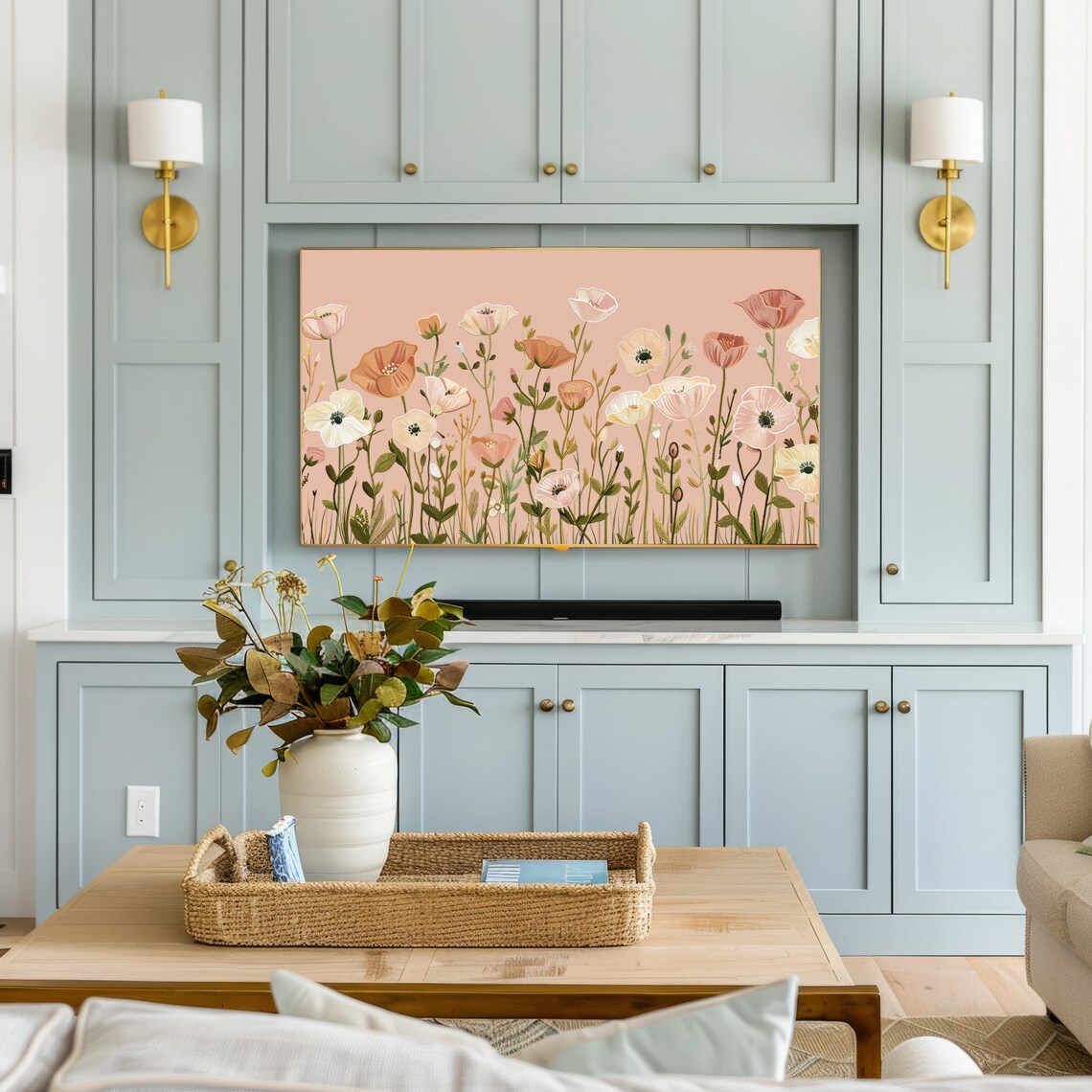 Peach Poppy Wildflower Meadow Illustrated Floral Vintage Art Poster - Image 3