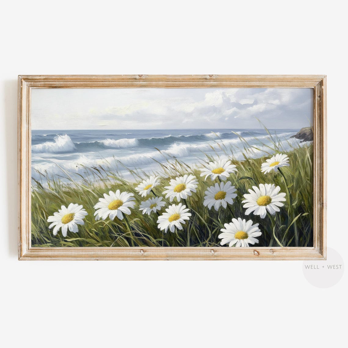 Coastal Daisies Beach Ocean Waves Summer Wildflower Seaside Wall Art