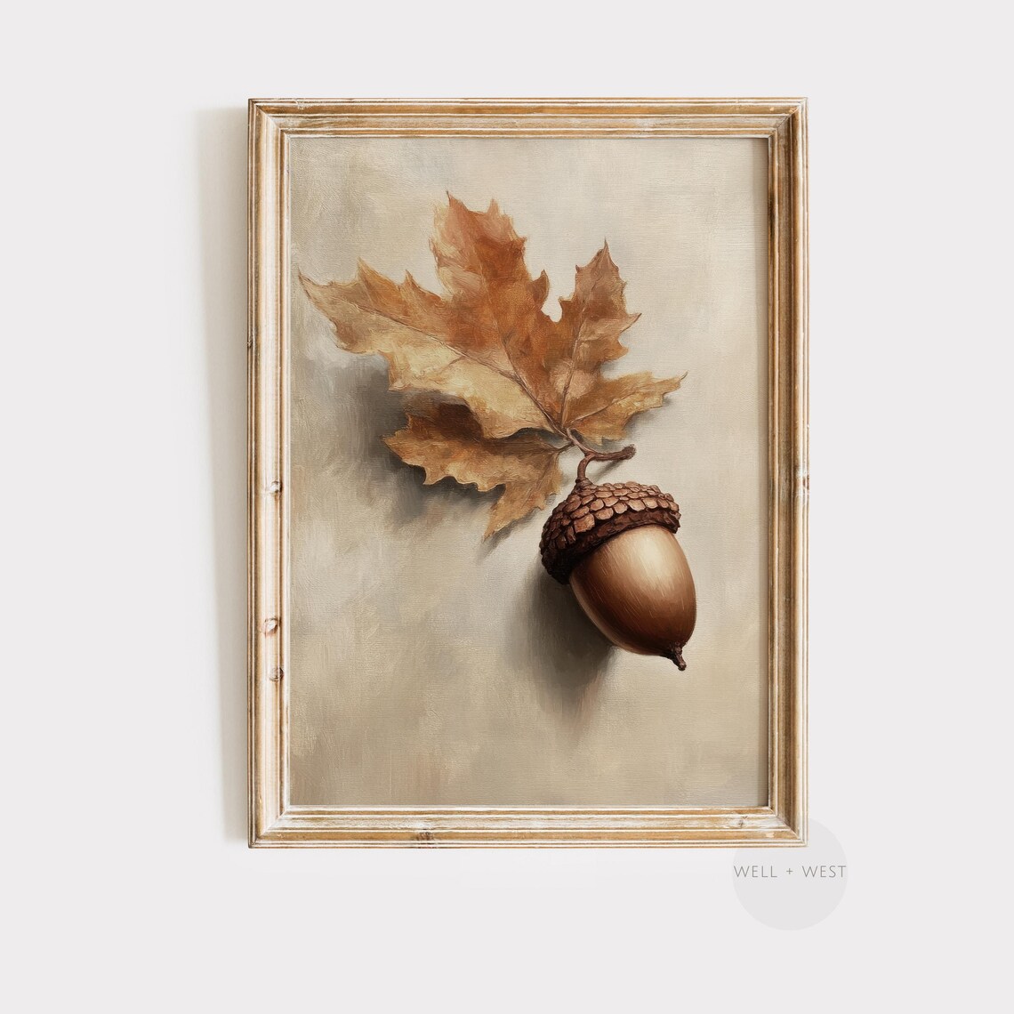 Autumn Acorn Print, Vintage Rustic Neutral Fall Art