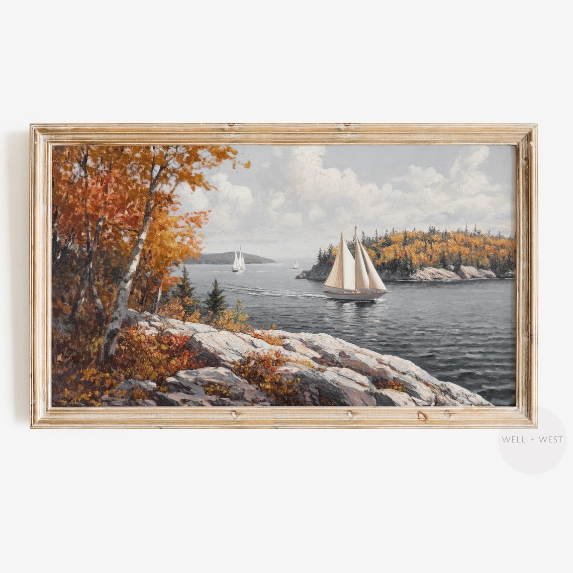 Fall Sailboat Vintage Ocean Landscape Art Print