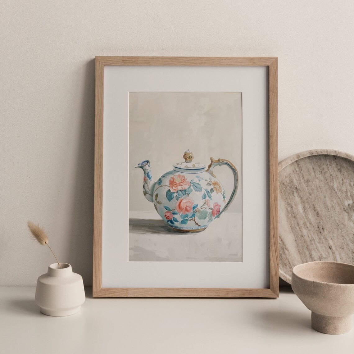 Chinoiserie Floral Teapot Vintage China Still Life Kitchen Art Poster - Image 3