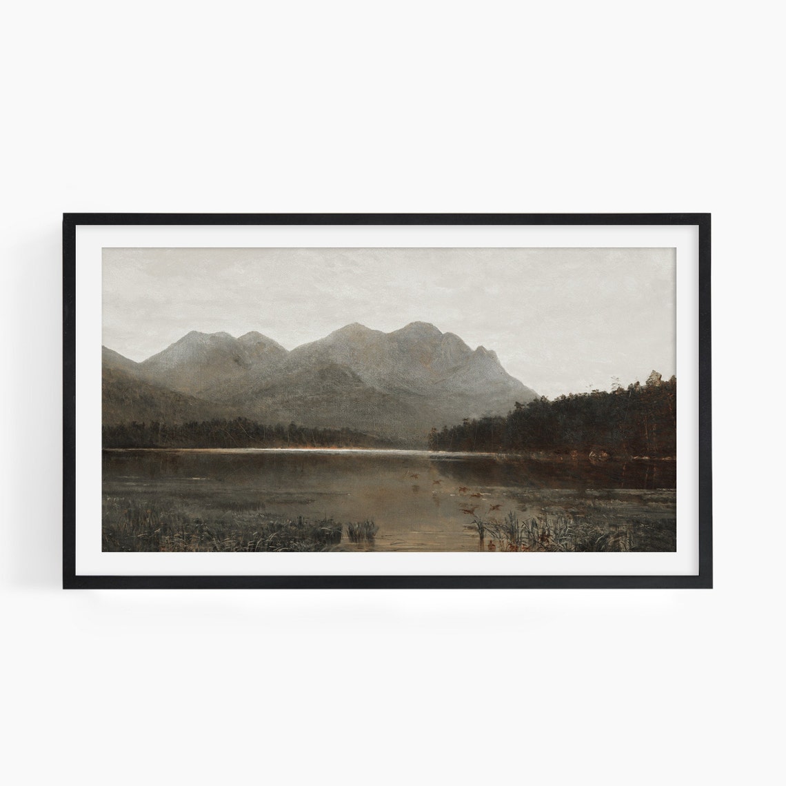 Country Lake Frame Tv Art Mountain Landscape Oil Painting Flock Of Birds Neutral Lake House Decor Summer Evening Art Tv198 - Image 3