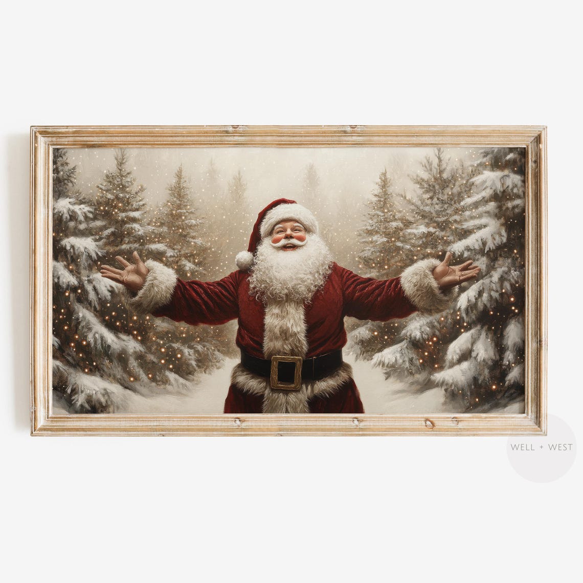Joyful Santa Claus Snowy Forest Arms Open Christmas Holiday Poster