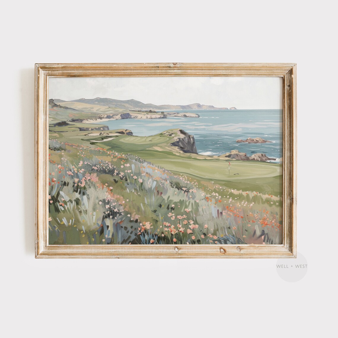 Golf Course Oil Painting, Spring Wildflowers Landscape