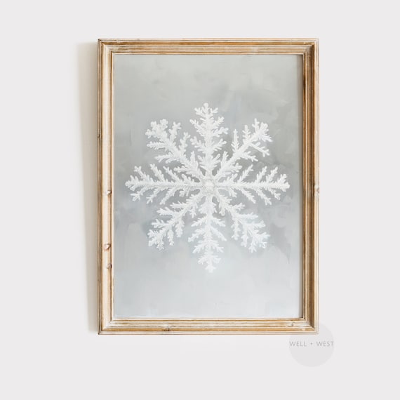 Snowflake Print, Vintage Holiday Farmhouse Decor