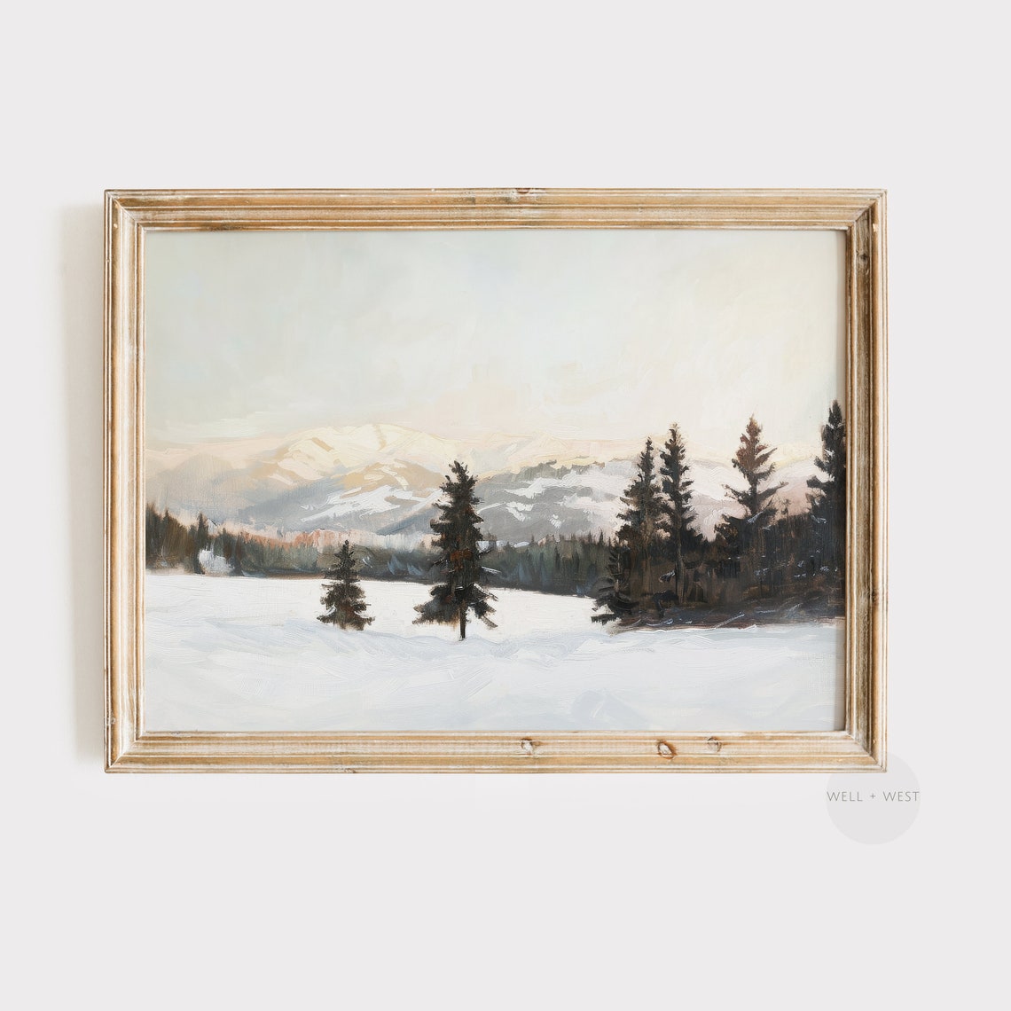 Winter Mountain Peaks Pine Trees Snowy Vintage Christmas Art Poster