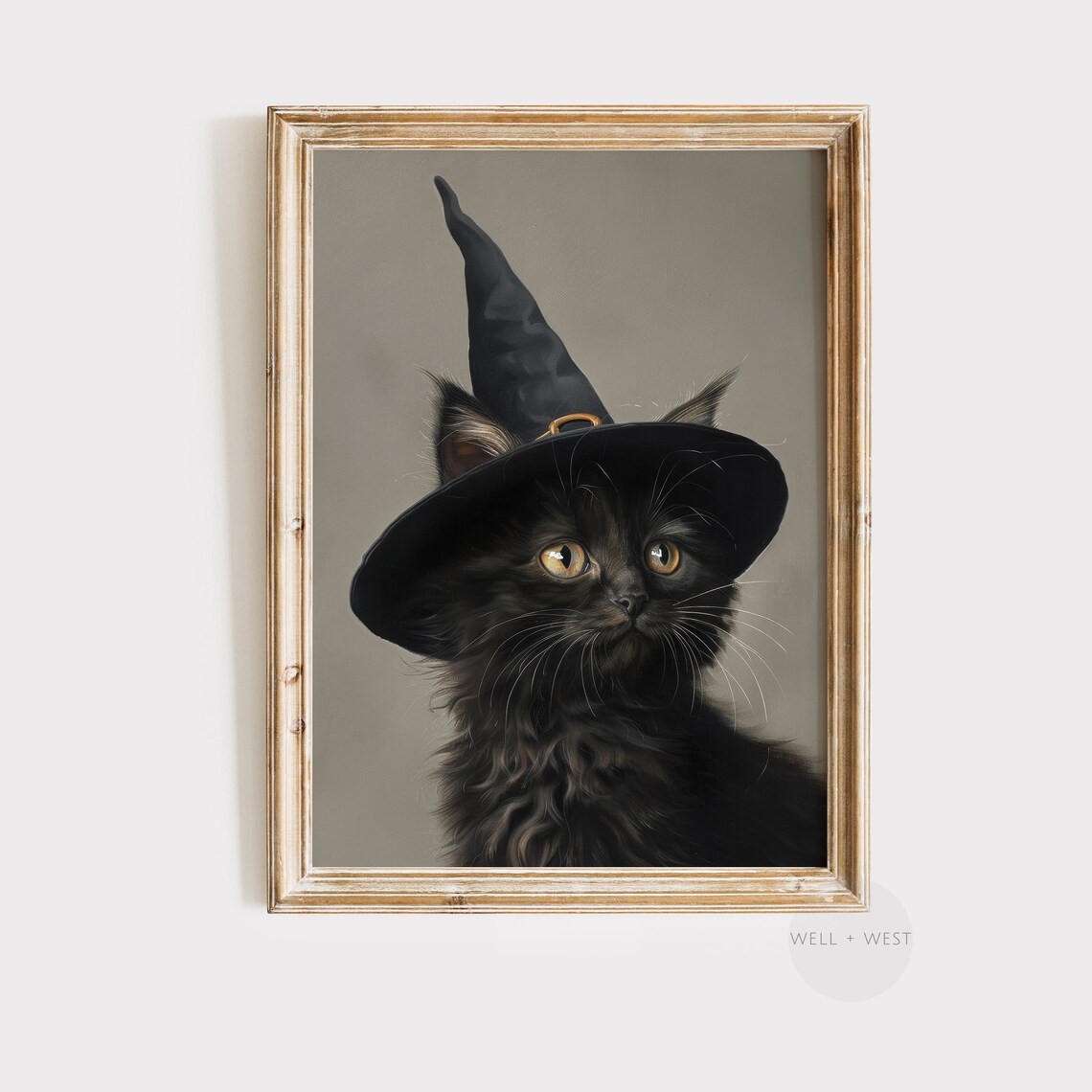 Black Cat Vintage Halloween Witch Hat Art Print